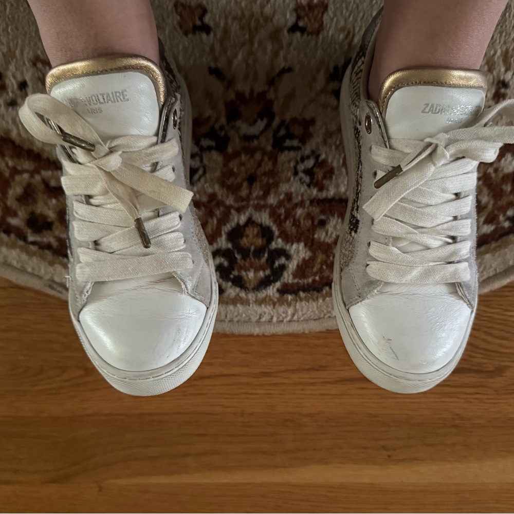 Zadig and Voltaire Vigna Leather Snakeskin Print Metallic Low Top Women Size 6 - Picture 4 of 16